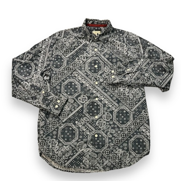 The Territory Ahead Shirt Gray Bandana Print Long Sleeve Button Front Medium - Picture 3 of 8